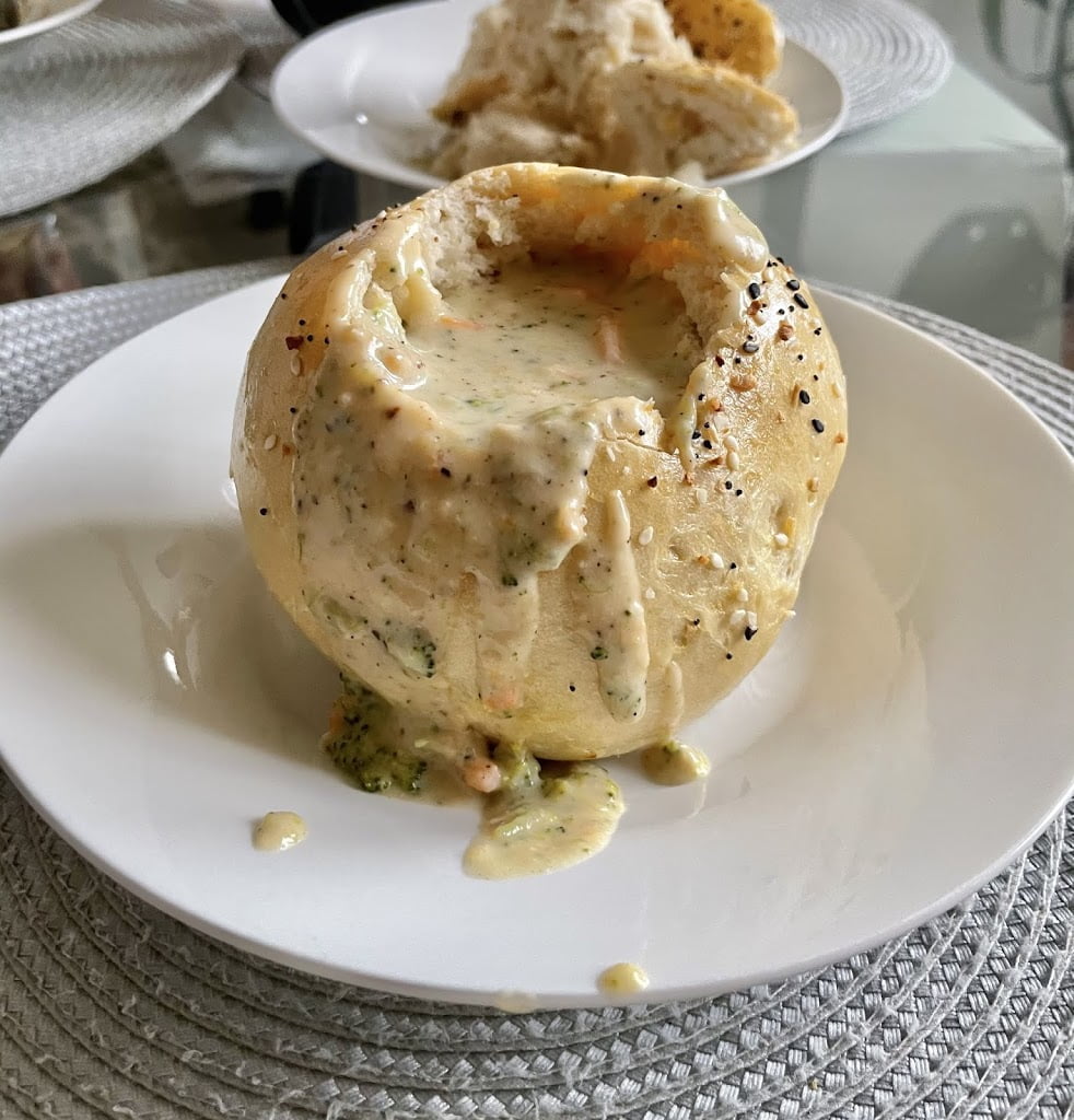 Broccoli Cheddar Soup in bread bowl