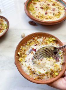 Kheer in clay bowl (rice pudding)
