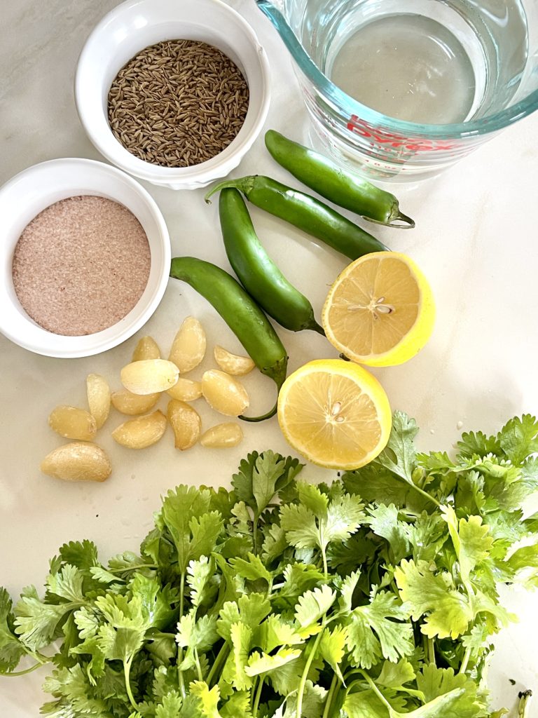 Ingredients for cilantro green chutney
