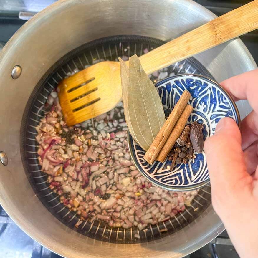 Add Whole Spices in saute onions