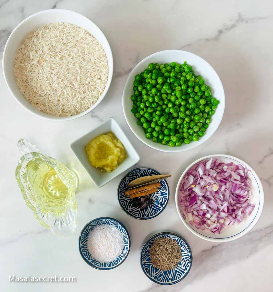 Ingredients for Matar Pulao or Peas Pulao