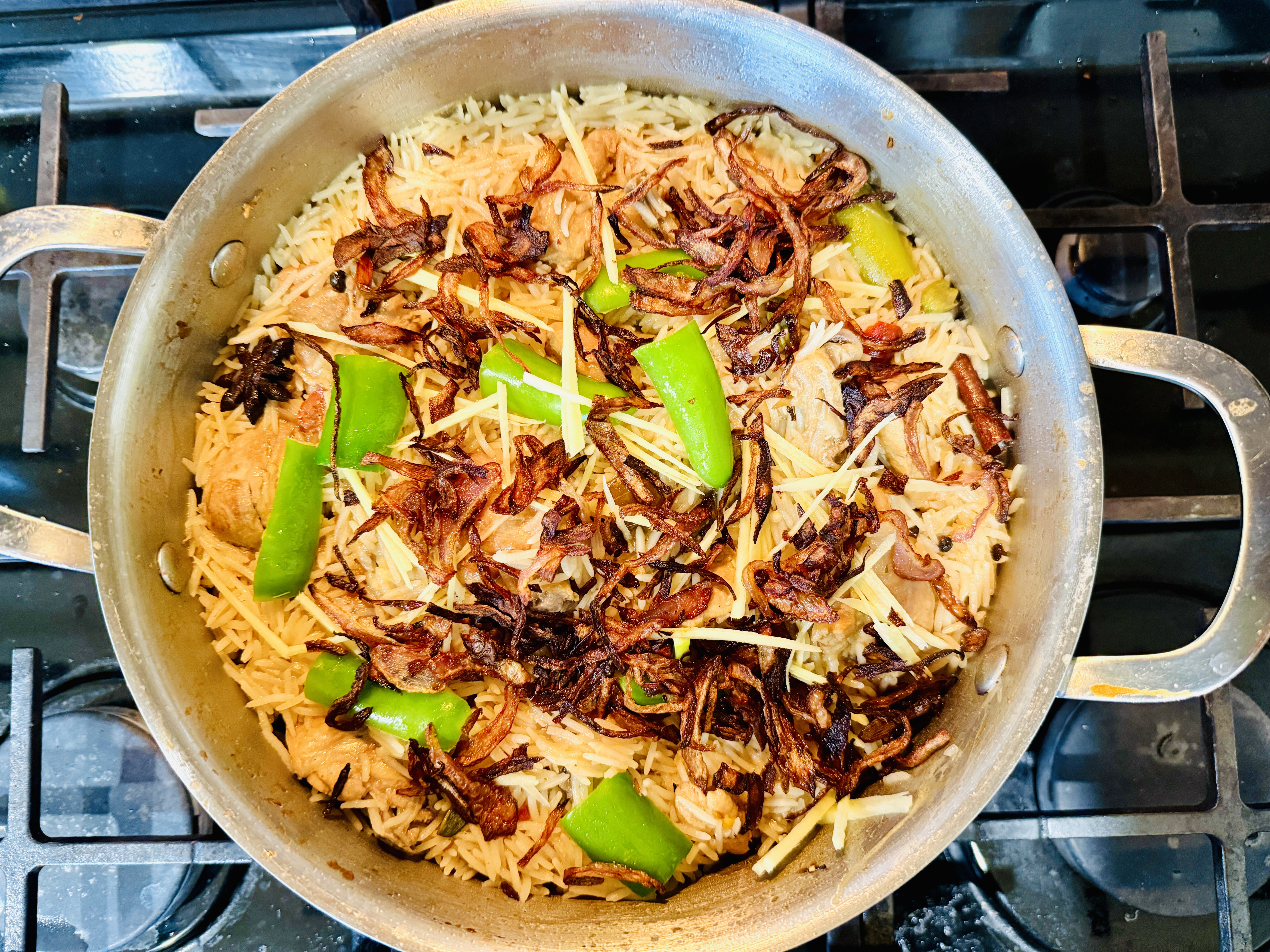 spread fried onions and ginger at dum time